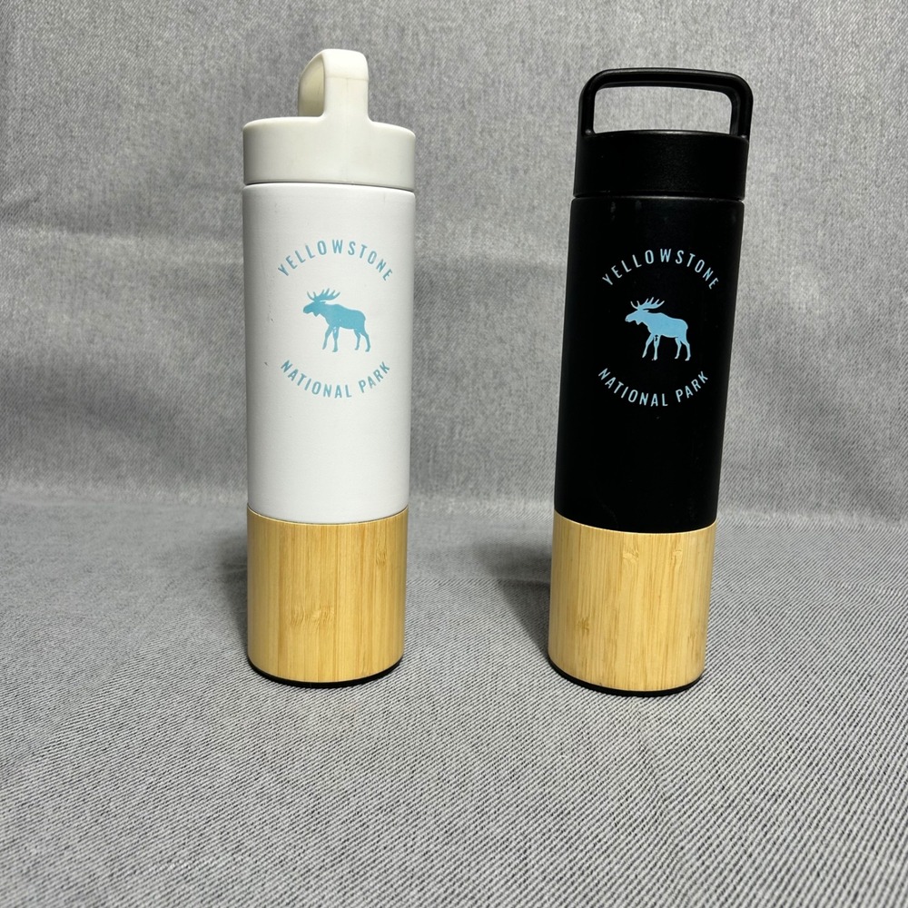 Welly Yellowstone National Park Travel Water Tea Bottle 18oz Black White Bamboo